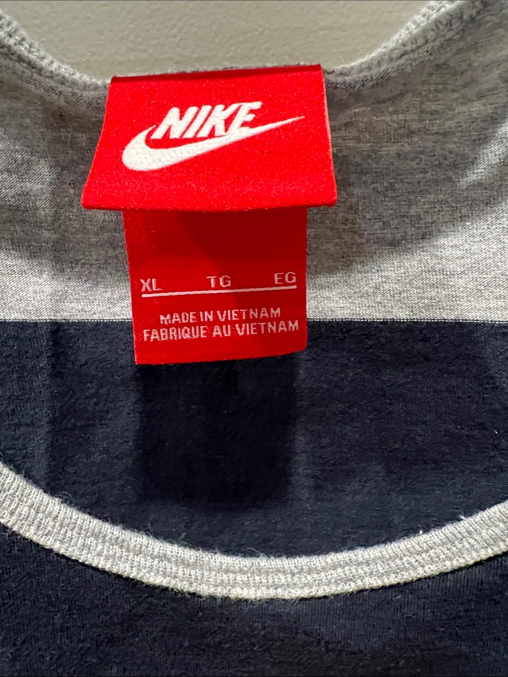 Nike Navy Blue and Gray Striped Tank with Red Logo 100% Cotton - Picture 2 of 6